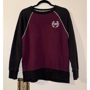 PINK Victoria's Secret Burgundy Black Raglan Oversized Crewneck Sweatshirt XS